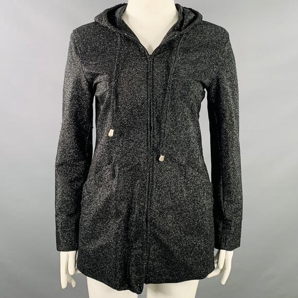 PLEIN SUD Size 10 Black Glitter Polyamide Blend Hooded Coat - Picture 1 of 10